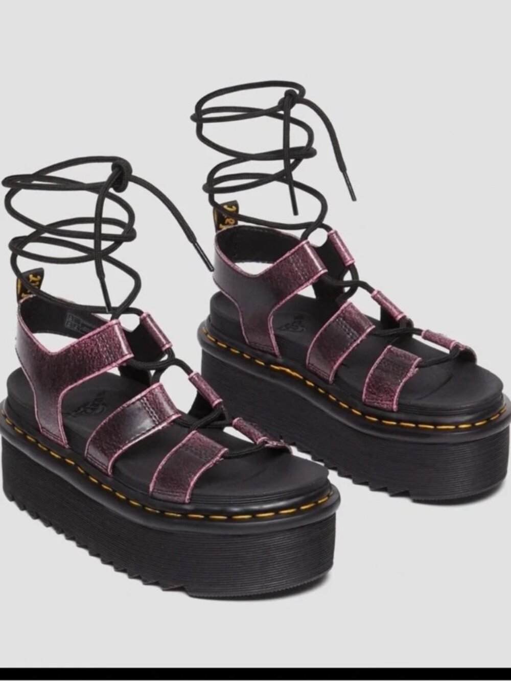 Dr. Martens Nartilla XL Rub Off Leather Platform Gladiator Sandals Pink Black  8